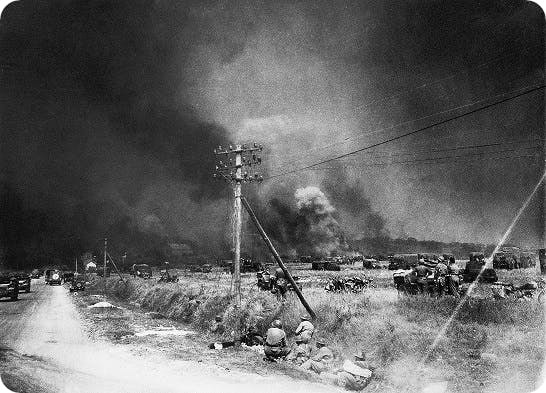 Explosions in Normandy, D-Day, June 1944.