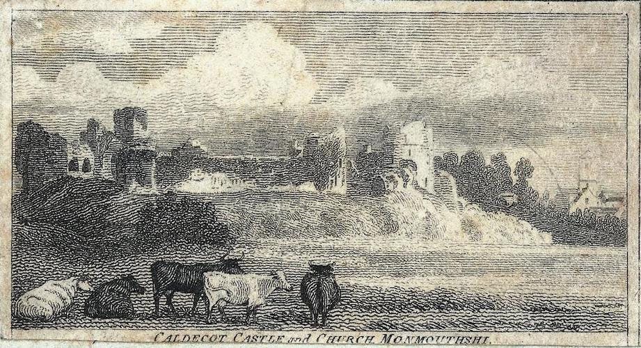 An engraving of Caldicot Castle and Church in Monmouthshire from around 1800. 