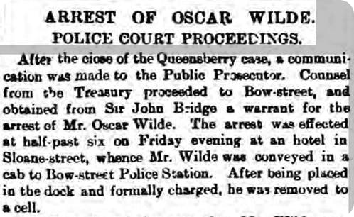 Oscar Wilde's arrest - newspaper report