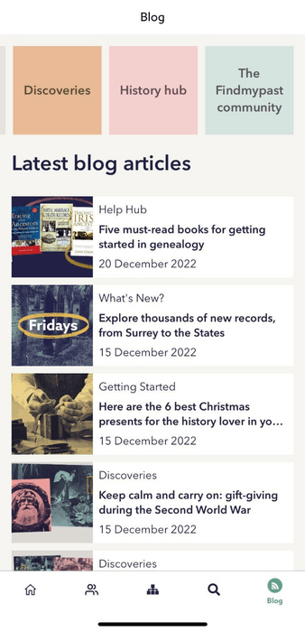 Findmypast blog in-app