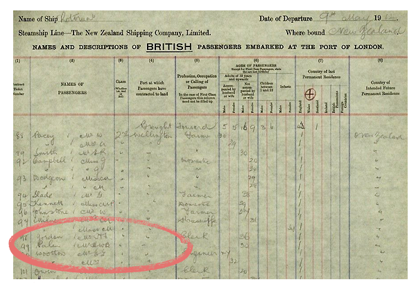 Harry Palin’s passenger list record.  
