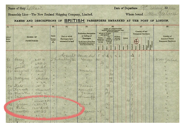 Harry Palin’s passenger list record.