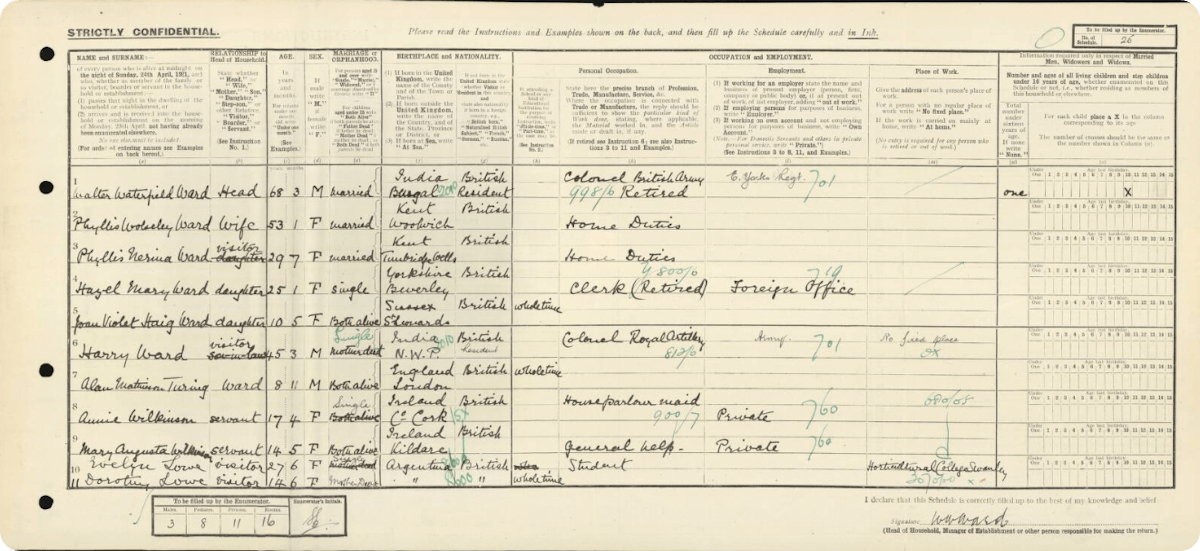 Alan turing in the 1921 census