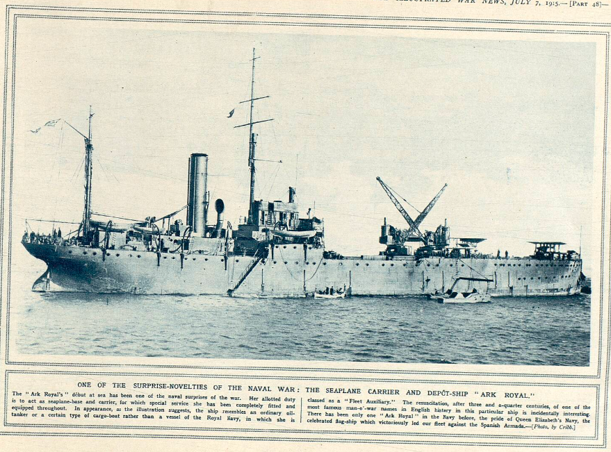 The Ark Royal makes her debut, as pictured in the Illustrated War News, 1915.