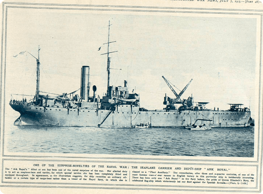 The Ark Royal makes her debut, as pictured in the Illustrated War News, 1915.