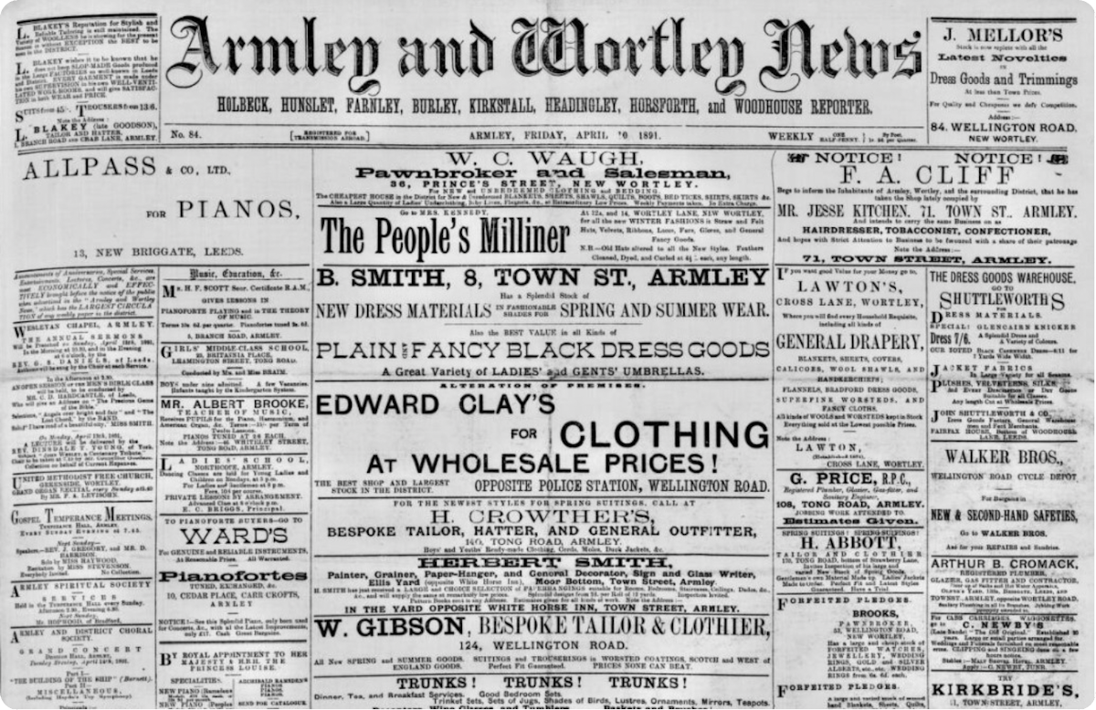 Armley and Wortley News, 10 April 1891.