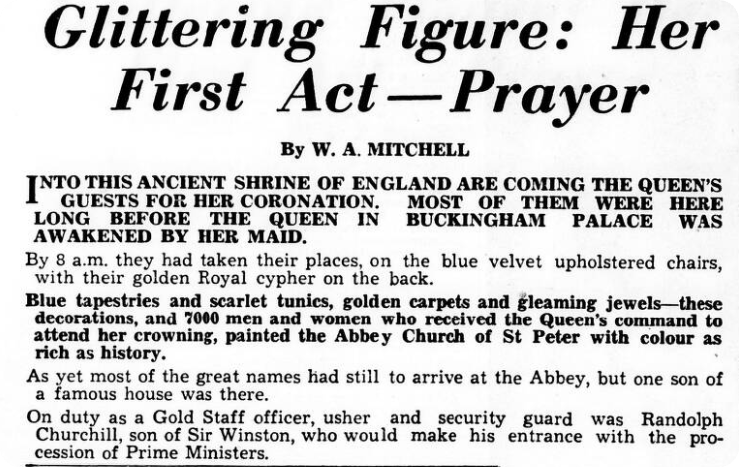'Glittering Figure' - the Aberdeen Evening Press reports from inside of the palace, 1953.