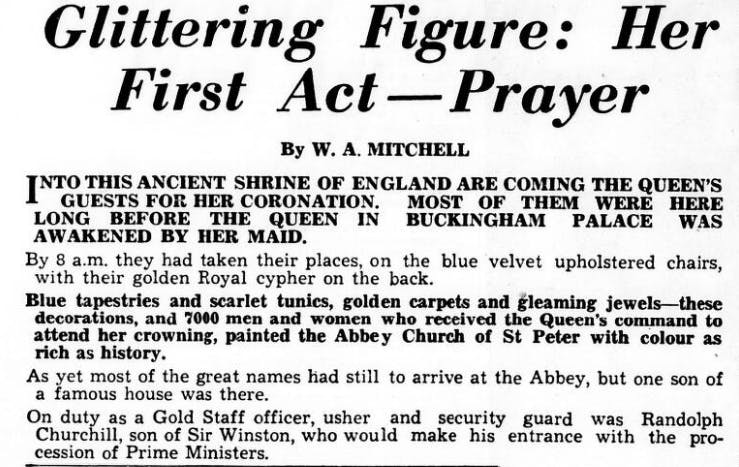'Glittering Figure' - the Aberdeen Evening Press reports from inside of the palace, 1953.