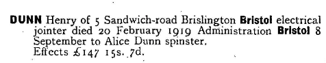 Harry’s probate record, which shows he left his effects to his sister Alice.