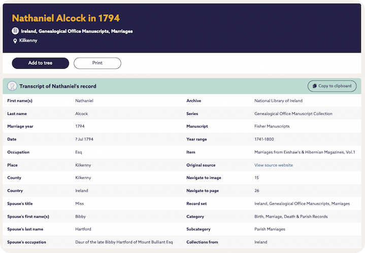 marriage record ireland