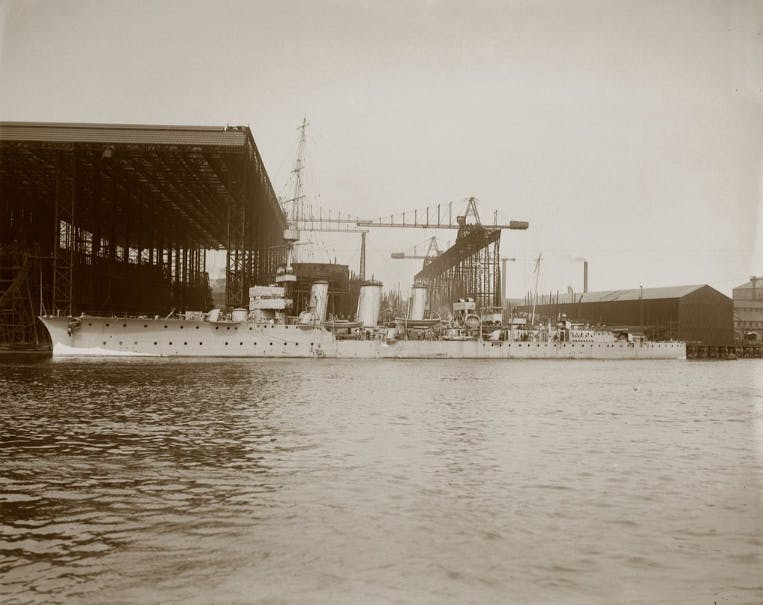 HMS Comus at Wallsend Shipyard, c.1915.