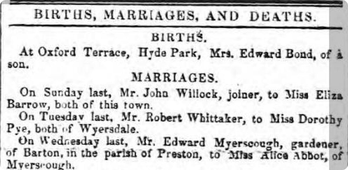 Old newspaper marriage announcements.