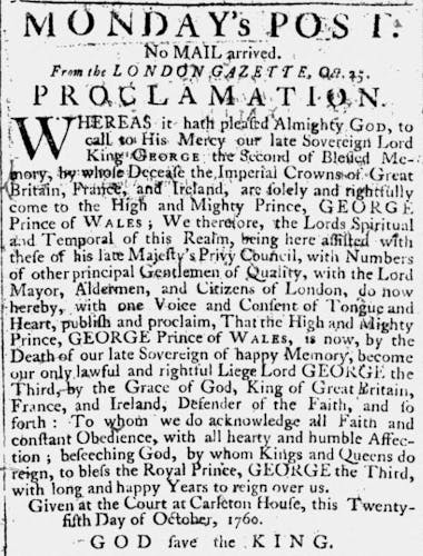 Sherborne Mercury, 27 October 1760