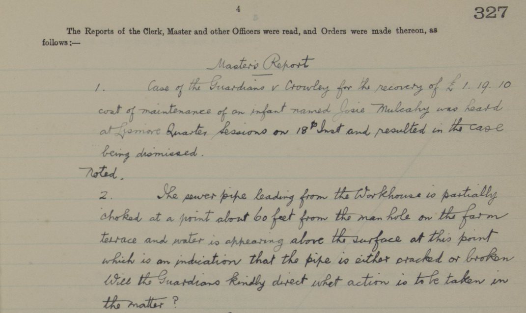 Master's Report notes regarding fee payments and maintenance work