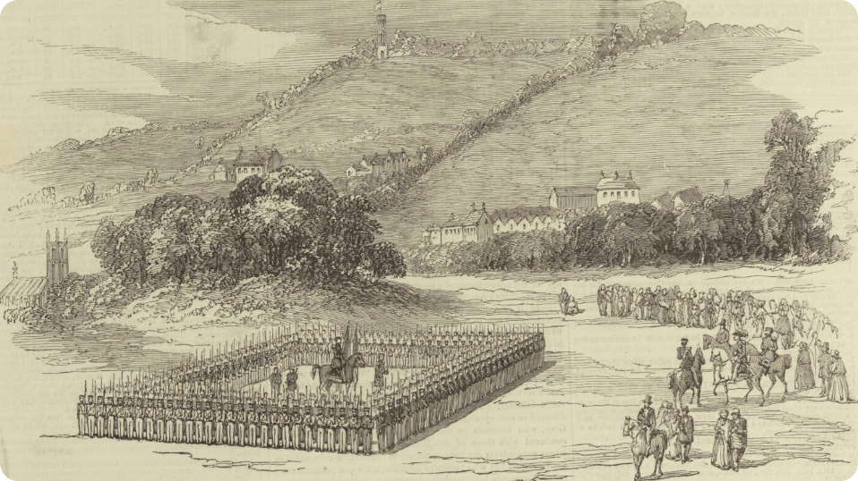 An inspection of the Second Royal Surrey Militia, as depicted in the Illustrated London News, 1854.