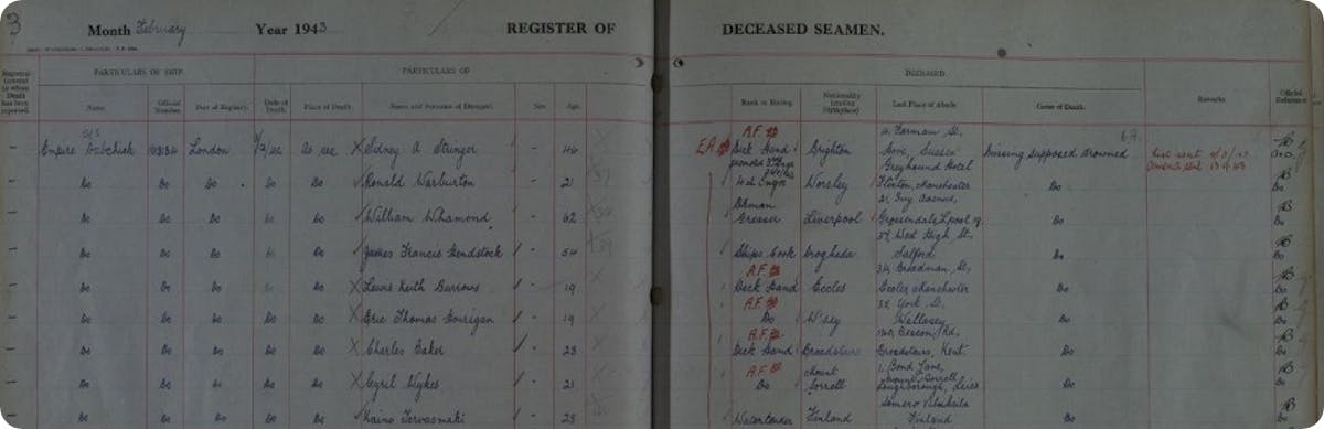 Register of deceased seamen, 1943