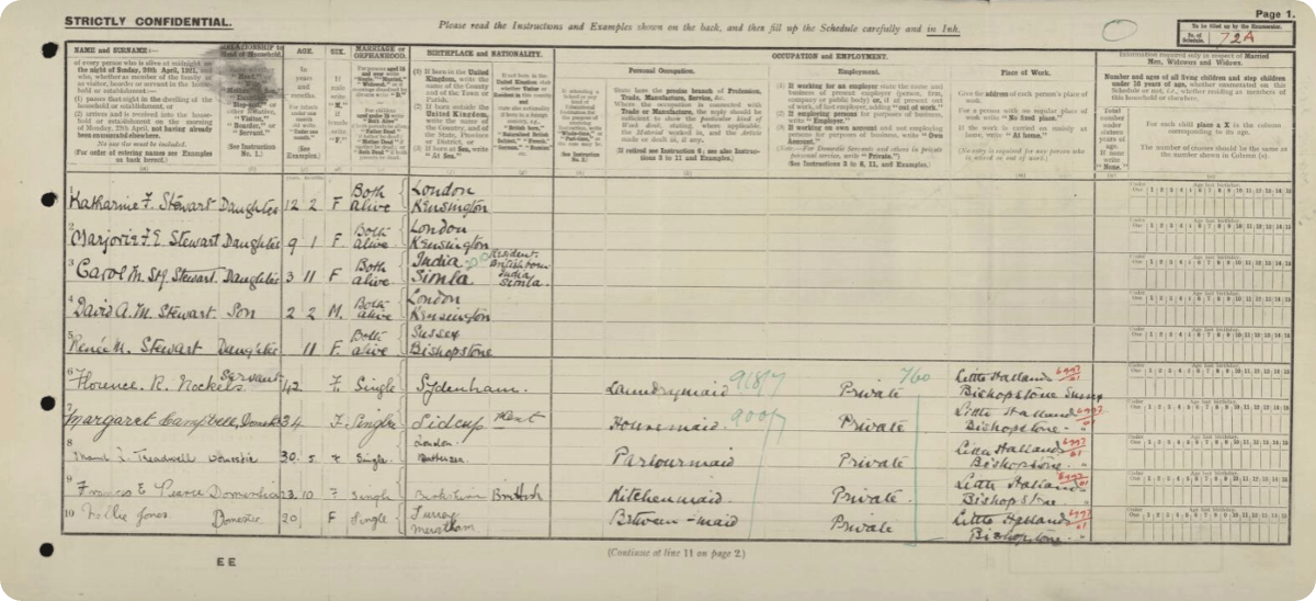 Marjorie Stewart aged 9 in the 1921 Census.