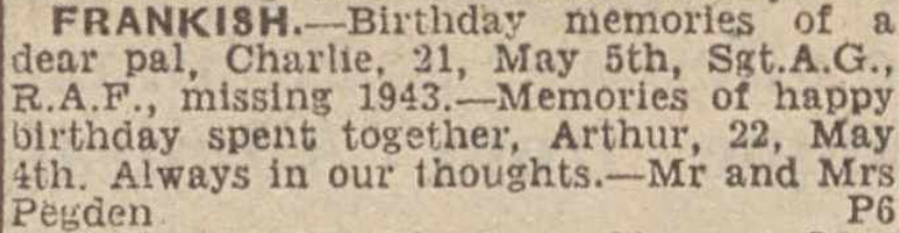 Greetings to a missing solder Charlie, 1944.