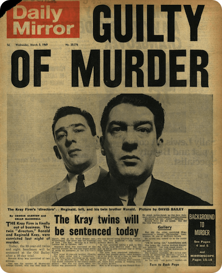 The Krays' conviction announced in the Daily Mirror, 5 March 1969.