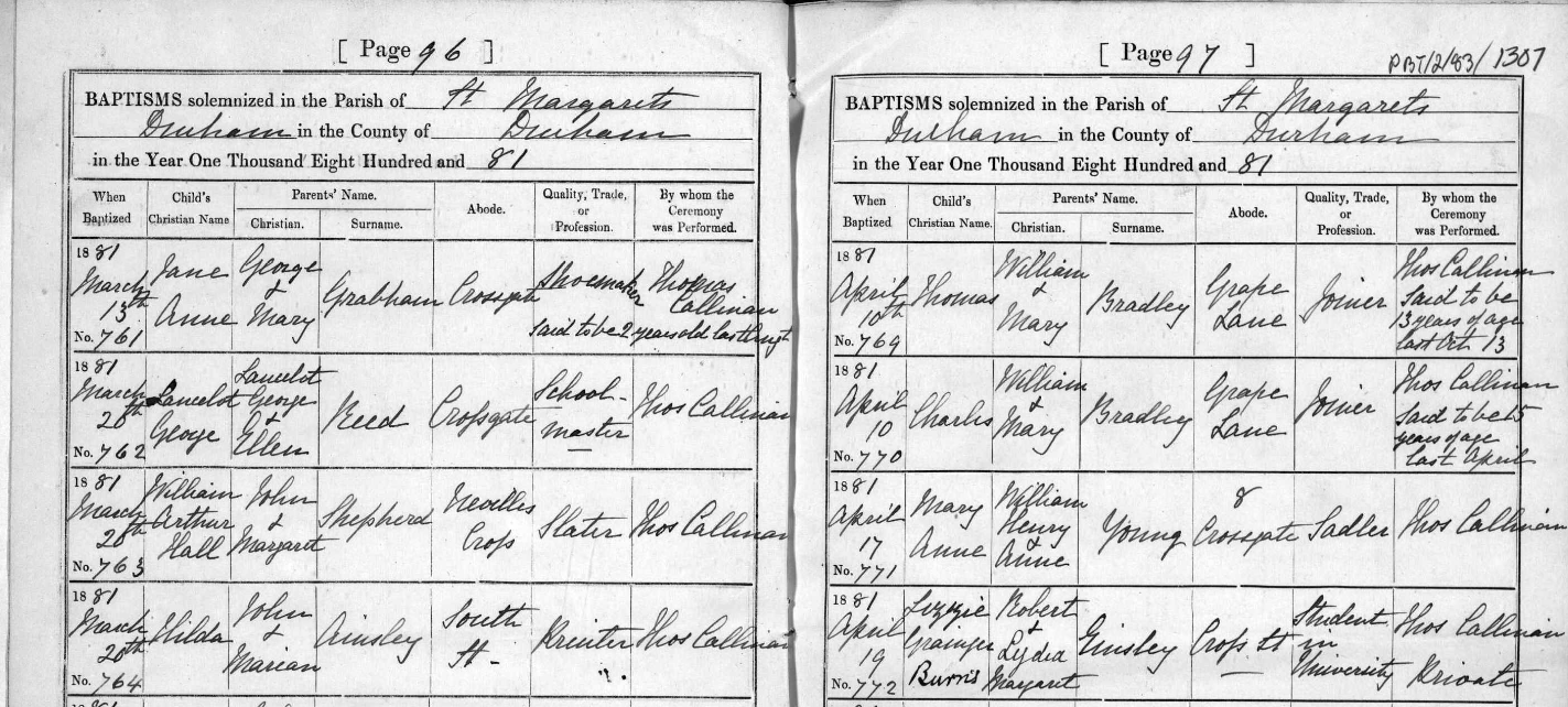 A snippet from the Durham Baptisms. 