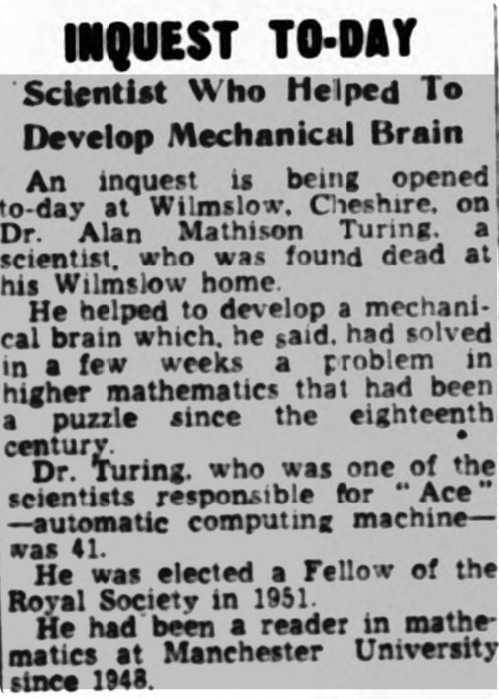 alan turing's death in the newspapers