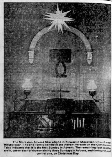 A Moravian Star pictured in Kilwarlin Church, Belfast News-Letter, 1976.