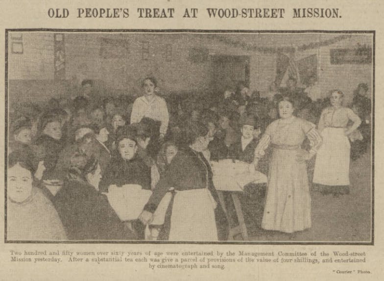'Old people's treat at the Wood Street Mission', Manchester Courier and Lancashire General Advertiser, 1916.