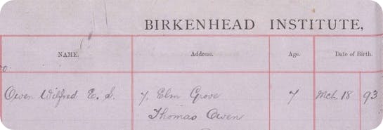 Wilfred Owen's school records.