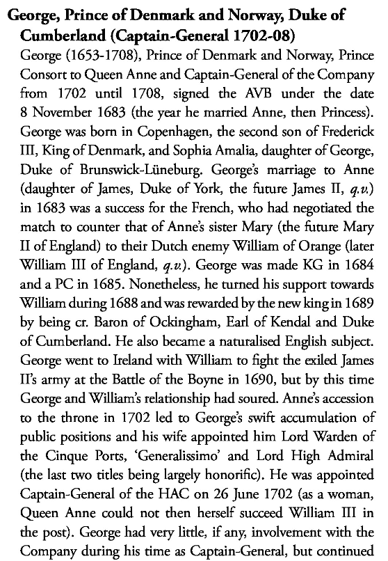 The Prince of Denmark's HAC record and biography