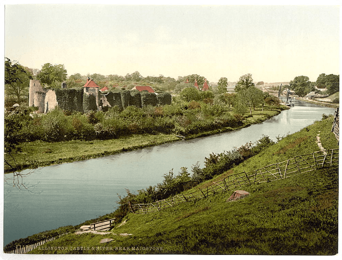 Allington Castle, Maidenstone, pictured in photomechanical print circa 1890-1900.