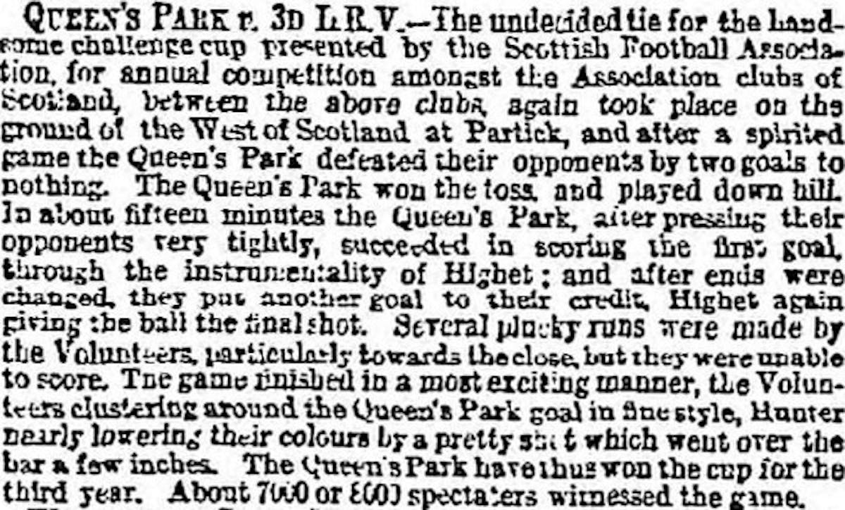 1876 Scottish Cup Final - newspaper report
