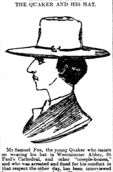 An illustration from the Edinburgh Evening News entitled 'A Quaker and his Hat', 1893.