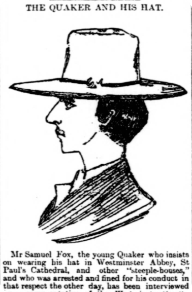 An illustration from the Edinburgh Evening News entitled 'A Quaker and his Hat', 1893.