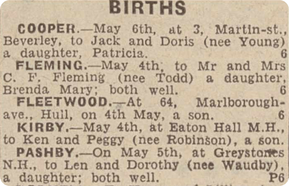 A snippet from our birth notices.