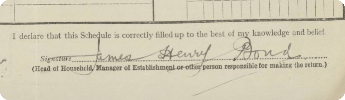 Signature of Jennie Bond's grandfather on 1921 Census