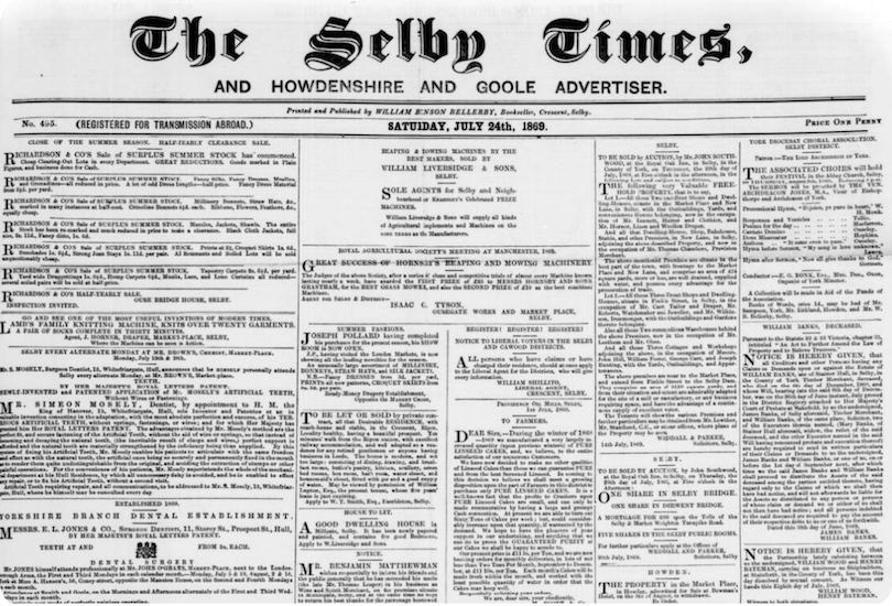 Selby Times, 24 July 1869.