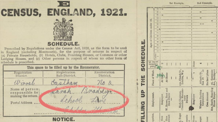An example of a 1921 Census return, recorded with no house number.