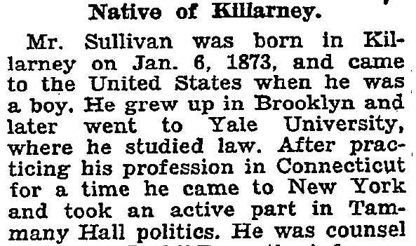 The obituary of James M. Sullivan contained information that helped us find his birth in our Irish Catholic parish records. Read more about this American diplomat who was arrested and imprisoned during the 1916 Rising. 