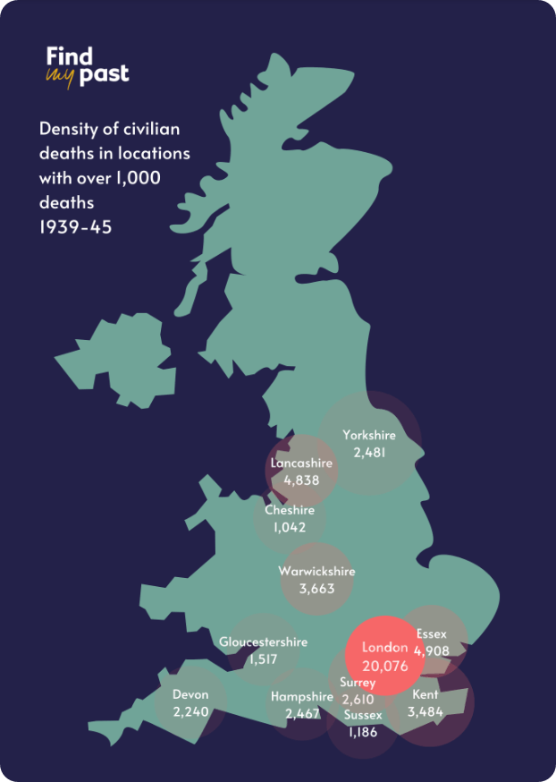 A map of civilian casualties in Britain between 1939-1945.