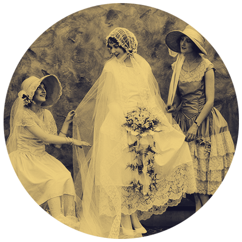 Vintage scene of a bride and bridesmaids