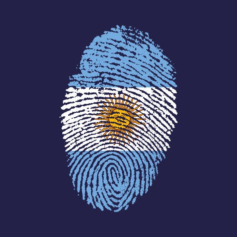 Illustration of a fingerprint coloured with the Argentinian flag