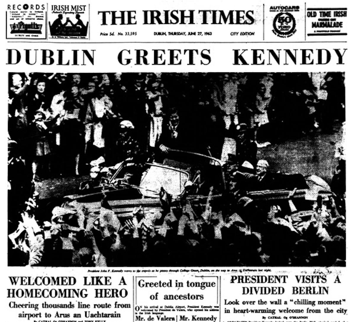 Irish Times front page when JFK visited Ireland