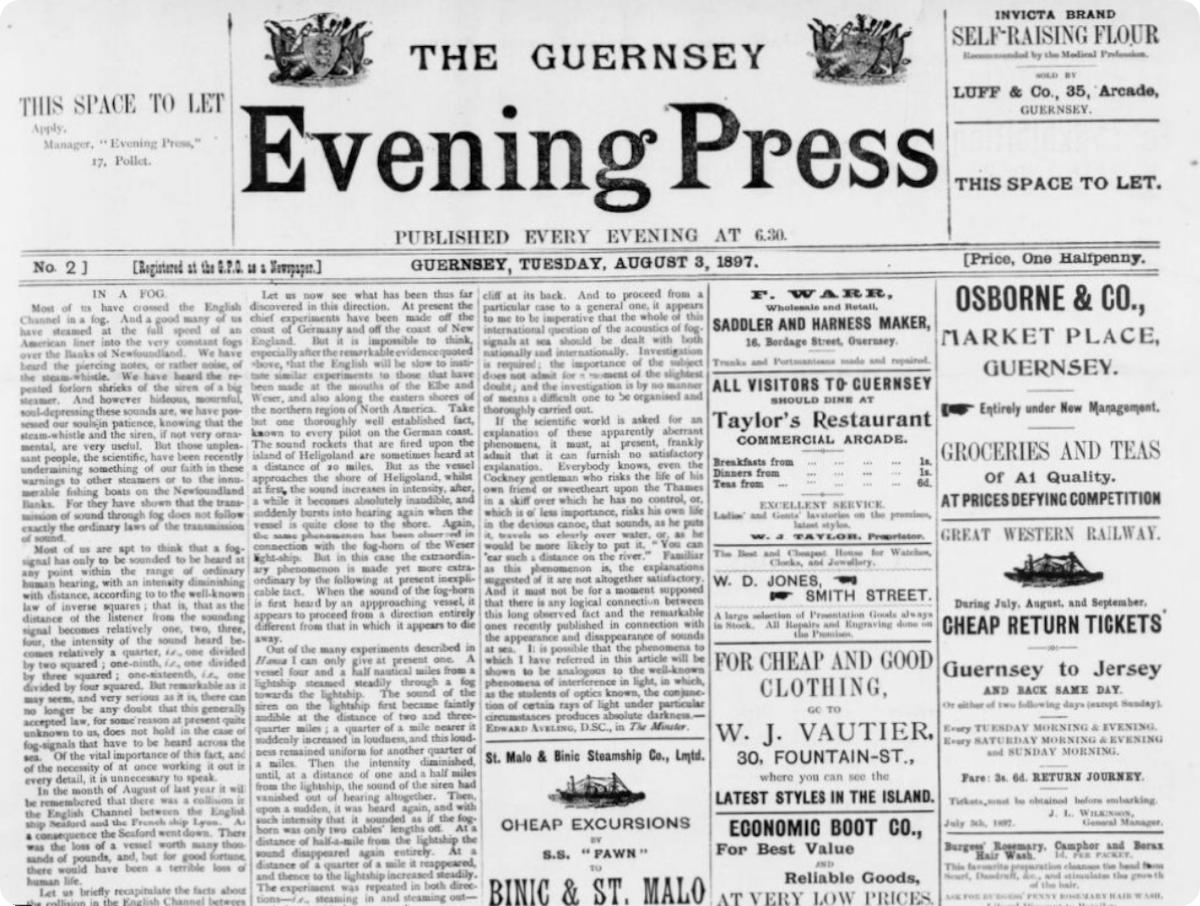 Guernsey Evening Press and Star, 3 August 1897.