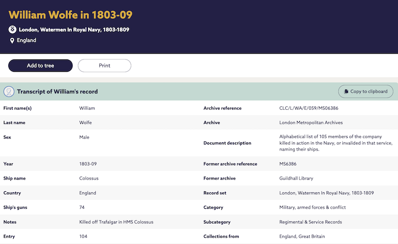 William Wolfe naval record