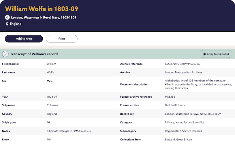 William Wolfe naval record