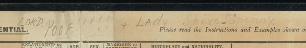 An innuendo found written on top of a 1921 Census record. 