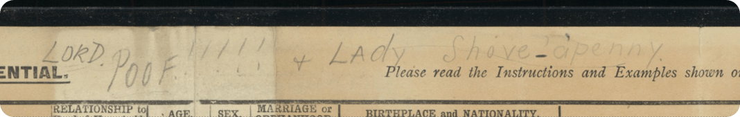 An innuendo found written on top of a 1921 Census record. 