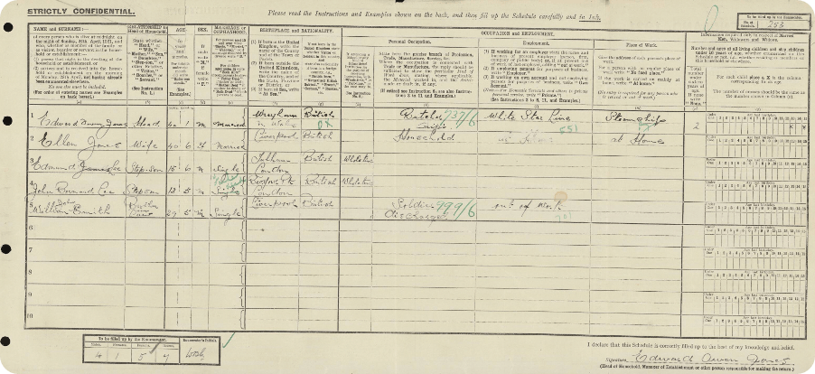Jonny Lee Miller’s grandfather, Bernard Lee, in the 1921 Census.