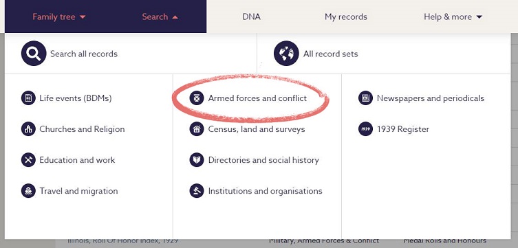 Search Findmypast military records