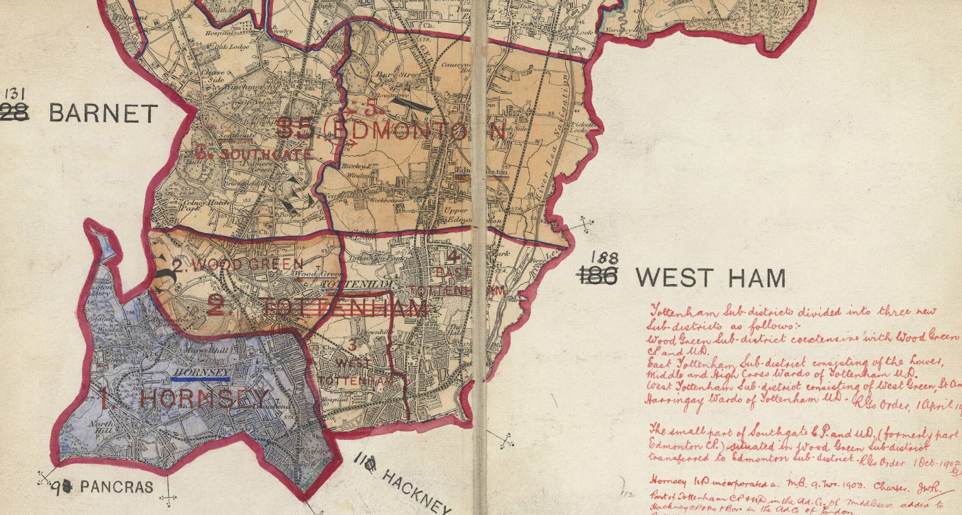 An enumerator map of Tottenham, Edmonton and the surrounding areas